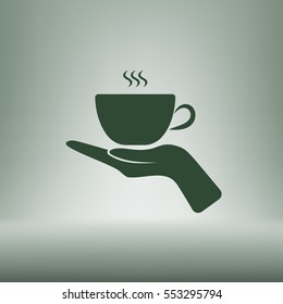 Hand with coffee cup sign icon, vector illustration. Flat design style