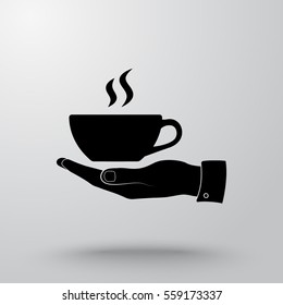 Hand with coffee cup sign icon, vector illustration. Flat design style
