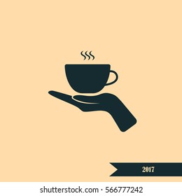 Hand with coffee cup sign icon, vector illustration. Flat design style
