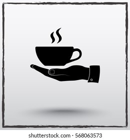 Hand with coffee cup sign icon, vector illustration. Flat design style