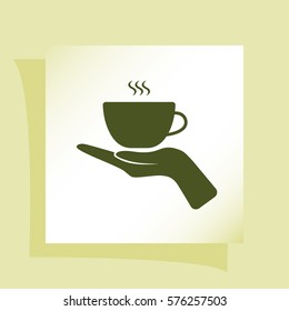 Hand with coffee cup sign icon, vector illustration. Flat design style