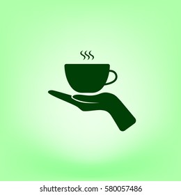 Hand with coffee cup sign icon, vector illustration. Flat design style