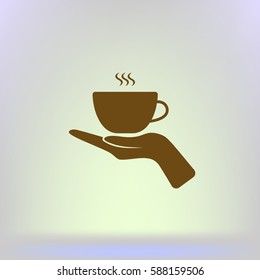 Hand with coffee cup sign icon, vector illustration. Flat design style