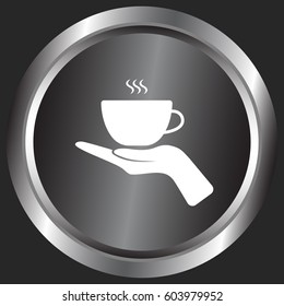 Hand with coffee cup sign icon, vector illustration. Flat design style