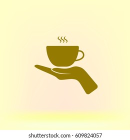 Hand with coffee cup sign icon, vector illustration. Flat design style