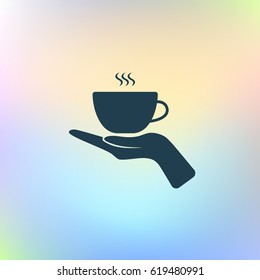 Hand with coffee cup sign icon, vector illustration. Flat design style