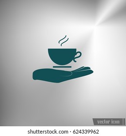 Hand with coffee cup sign icon, vector illustration. Flat design style