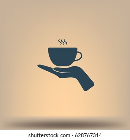 Hand with coffee cup sign icon, vector illustration. Flat design style