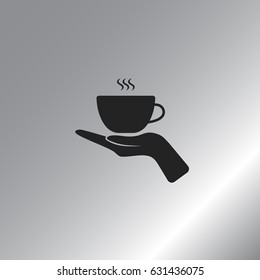 Hand with coffee cup sign icon, vector illustration. Flat design style