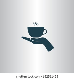 Hand with coffee cup sign icon, vector illustration. Flat design style