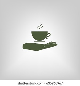 Hand with coffee cup sign icon, vector illustration. Flat design style