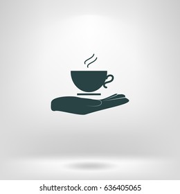Hand with coffee cup sign icon, vector illustration. Flat design style