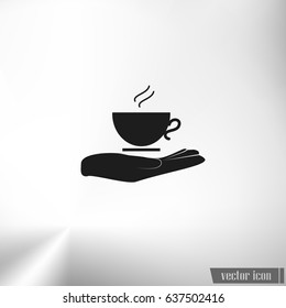 Hand with coffee cup sign icon, vector illustration. Flat design style