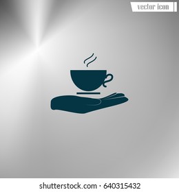 Hand with coffee cup sign icon, vector illustration. Flat design style