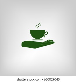 Hand with coffee cup sign icon, vector illustration. Flat design style