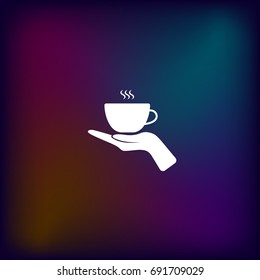 Hand with coffee cup sign icon, vector illustration. Flat design style