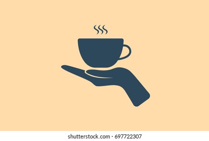 Hand with coffee cup sign icon, vector illustration. Flat design style