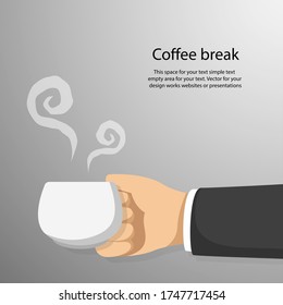 Hand with coffee cup trendy simple flat style with empty space for your text. Business and finance concept vector  for your design work, presentation, website or others.