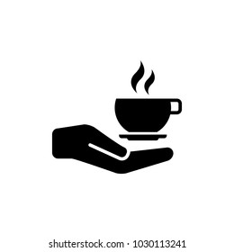 Hand with coffee cup vector icon.
