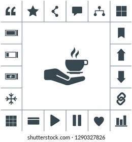 Hand with coffee cup vector icon.
