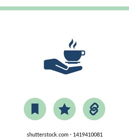 Hand with coffee cup vector icon.