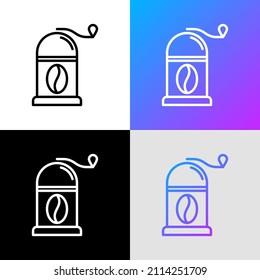 Hand coffee grinder with coffee bean thin line icon. Zero waste. Modern vector illustration for cafe logo.