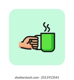 Hand with coffee line icon. Hot drink, tea, coffee break. Coffee concept. Vector illustration can be used for topics like drinks, cafe, menu