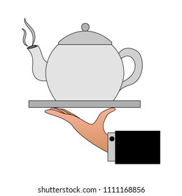hand with coffee teapot isolated icon