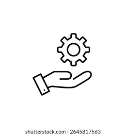 Hand and cogwheel. Manual control, user-driven settings, interactive configuration, hands-on adjustment, personalized setup. Pixel perfect, editable stroke vector icon