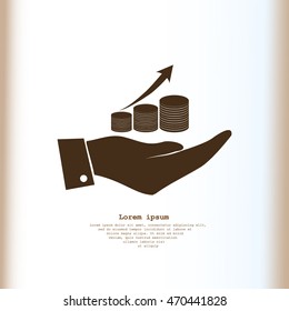 Hand and coin with arrow