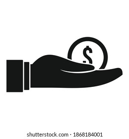 Hand-Münzen-Bestechungssymbol. Einfache Illustration von Hand-Münzen-BestechungsVektorsymbol für Webdesign einzeln auf weißem Hintergrund