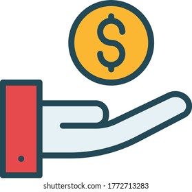 Hand with Coin Concept Vector Color Icon Diseño, Simposio de Negocios y Finanzas sobre fondo blanco
