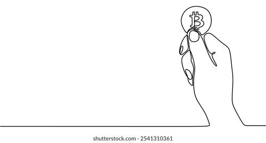 Hand with Coin. Continuous One Line Drawing Illustrating Banking and Finance Concept in Minimalist Design.
