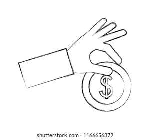 hand with coin dollar isolated icon