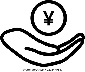 Hand Coin Icon, Donation Vector Icon EPS, Receive Payment Outline Icon, Yen Coin Icon