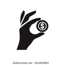 Hand with coin icon isolated on white background. Dollar symbol modern, simple, vector, icon for website design, mobile app, ui. Vector Illustration