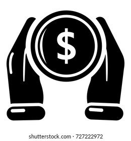 Hand coin icon. Simple illustration of hand coin vector icon for web