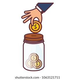 hand with coin insert in jar