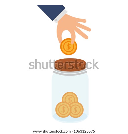 hand with coin insert in jar