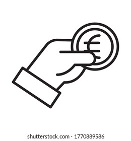 hand with coin money euro line style vector illustration design