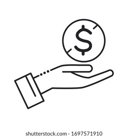 hand with coin money line style icon vector illustration design
