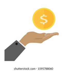 hand with coin on white background