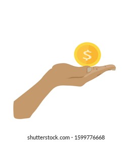 hand with coin on white background