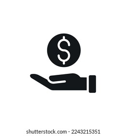 Hand with coin simple glyph icon. Vector solid isolated black illustration.