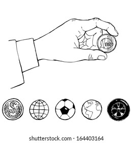 hand with coin. sketch