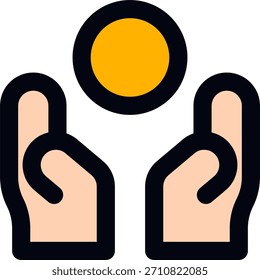 Diseño de Vector de monedas de mano en estilo moderno, concepto de transacción financiera y donación de dinero, ilustración de economía empresarial. Icono de línea llena