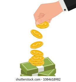 Hand and coin vector. free space for text. wallpaper. background.