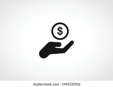 Hand with a coin vector icon. Isolated on white background.