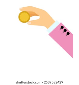 Hand with coin. Vector simple color flat illustration.