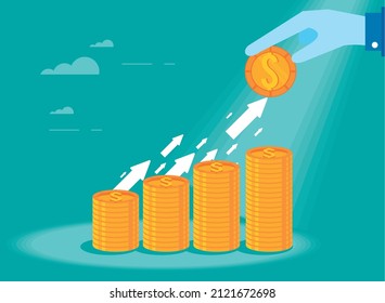 hand with coins and arrows business income
